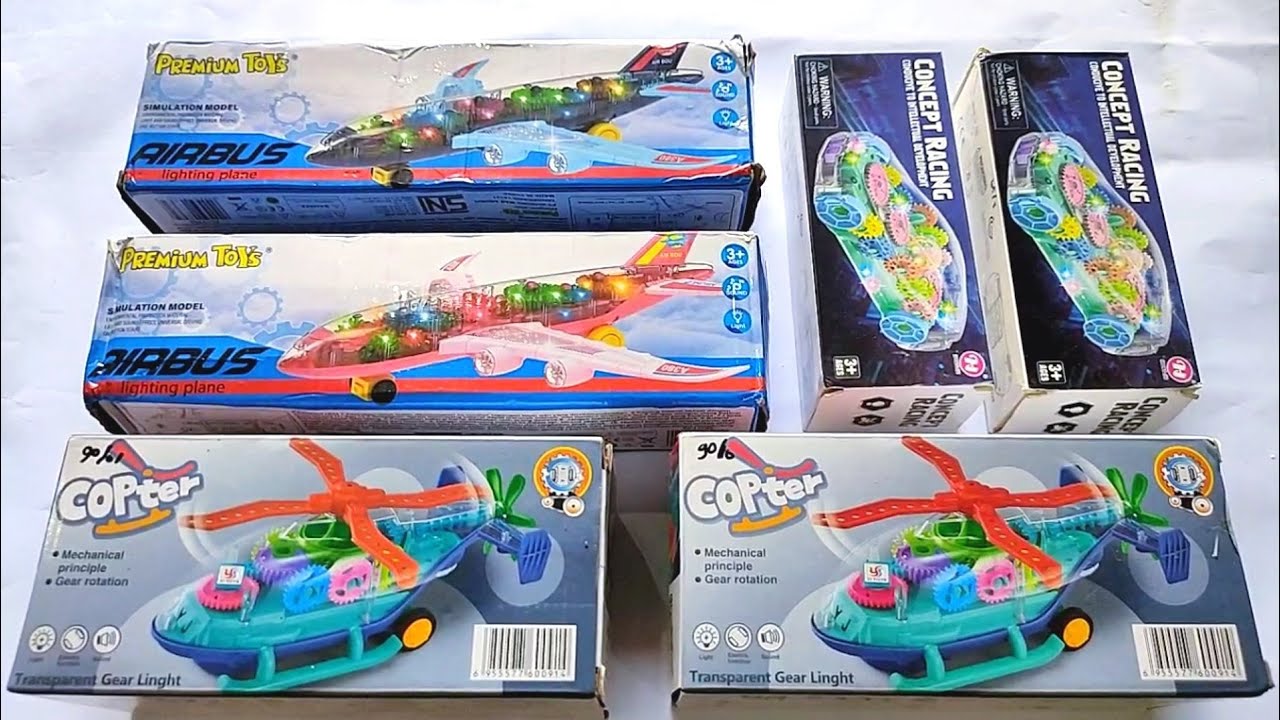Unboxing Transparent Airplane Copter Gear Light,Gear Plane And Car Transparent