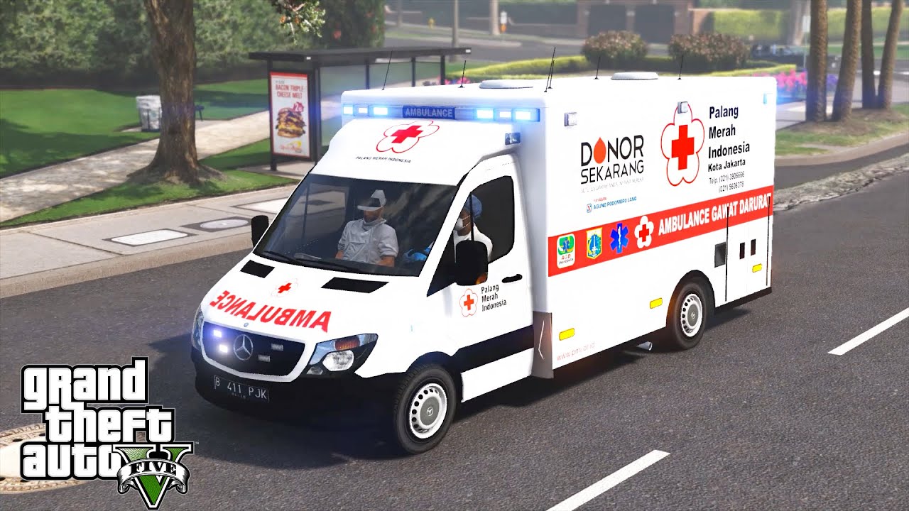 Kerja Jadi Petugas Ambulan Mengantar Orang Sakit! GTA 5 Mod Polisi Indonesia