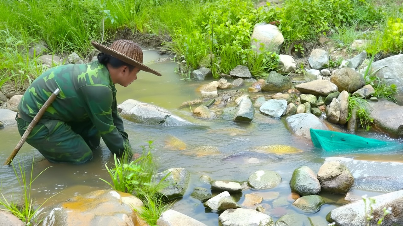 Surviving in the rain, catching stream fish, searching for wild food - Making pickled bamboo shoots