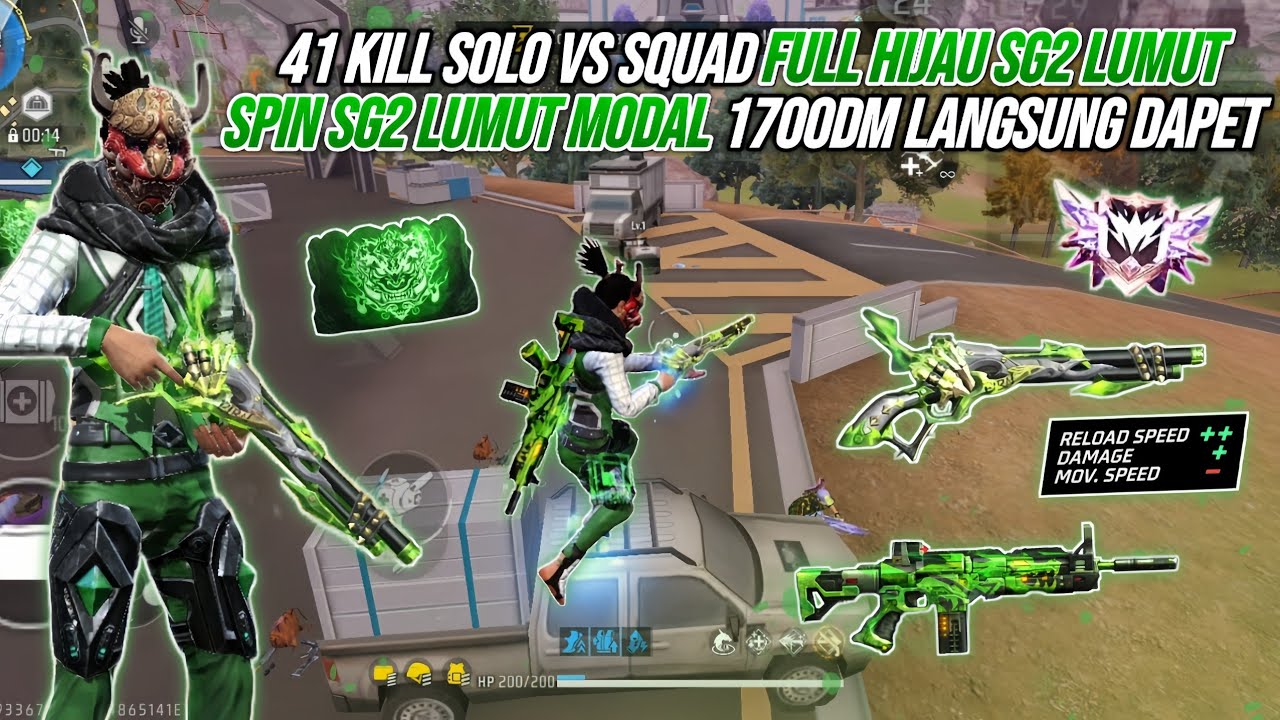 41 KILL SOLO VS SQUAD FULL HIJAU SG2 LUMUT !!! SPIN SG2 LUMUT MODAL 1700DM LANGSUNG DAPET