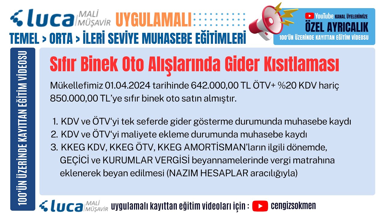 Luca MMP - Sıfır Binek Oto Alışlarında Gider Kısıtlaması