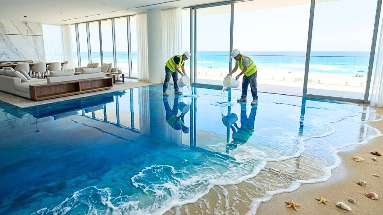 Top 15 Stunning Ocean Epoxy Floor Designs Featuring 3D Waves with Tropical Sand Accents