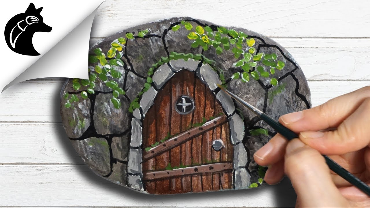 How to paint a fairy door   rock painting step by step