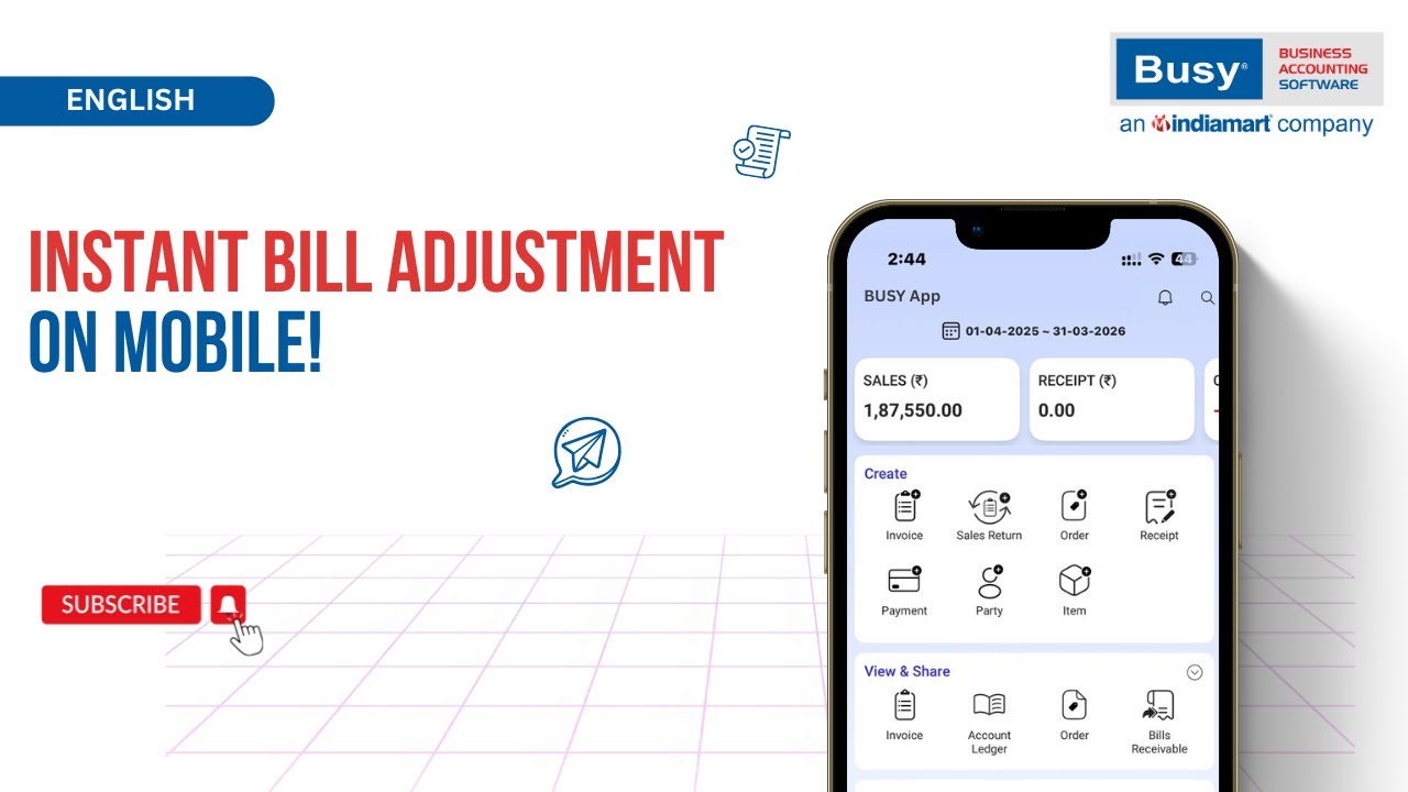 Adjust Bills in Seconds from BUSY Mobile App B/R! 📲 | English
