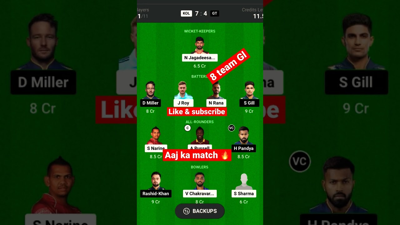 KKR vs GT dream 11 grand league team. #dream11matchtoday #grandleague #ajkaipldream11team #viral