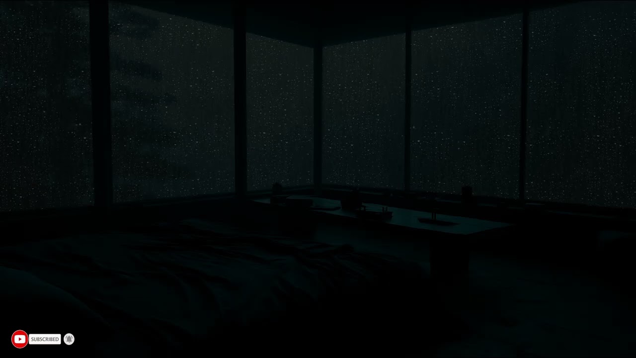 A Shadowed Room At Night With Rain Tapping Softly Beyond The Window Glass