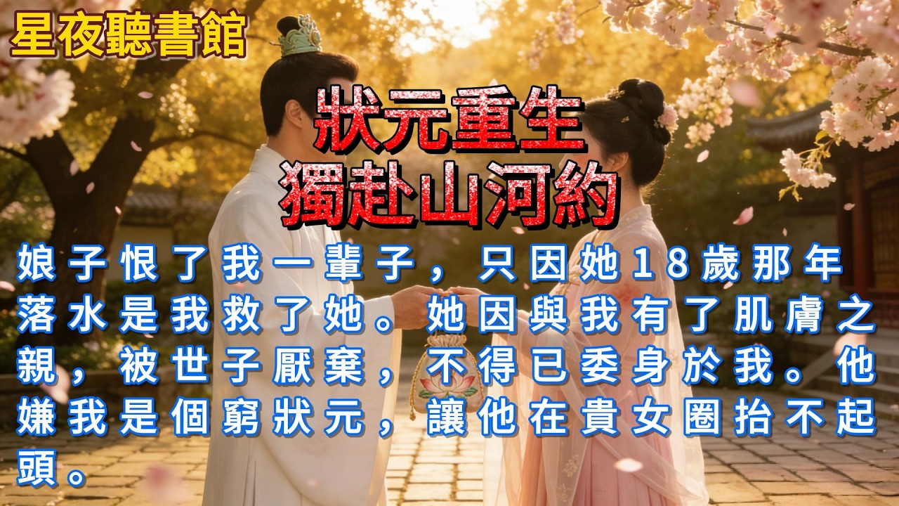 《狀元重生：獨赴山河約》娘子恨了我一輩子，只因她18歲那年落水是我救了她。她因與我有了肌膚之親，被世子厭棄，不得已委身於我。他嫌我是個窮狀元，讓他在貴女圈抬不起頭。#爽文 #一口氣看完 #小說推文