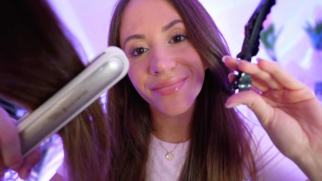 ASMR Straightening Your Hair 💞 (realistic hair brushing, clipping, straightening)