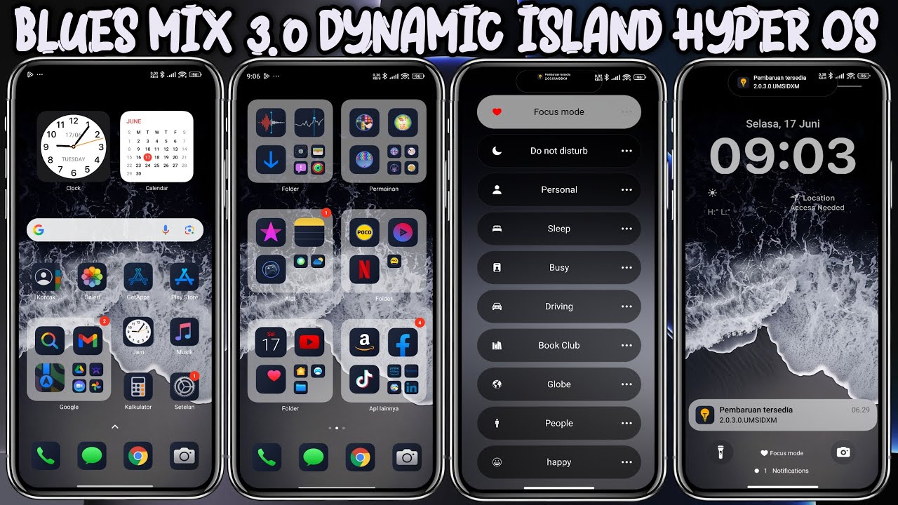 TEMA IPHONE IOS 18 XIAOMI BLUES MIX 3.0 DYNAMIC ISLAND HYPER OS MIRIP IPHONE 16 PRO