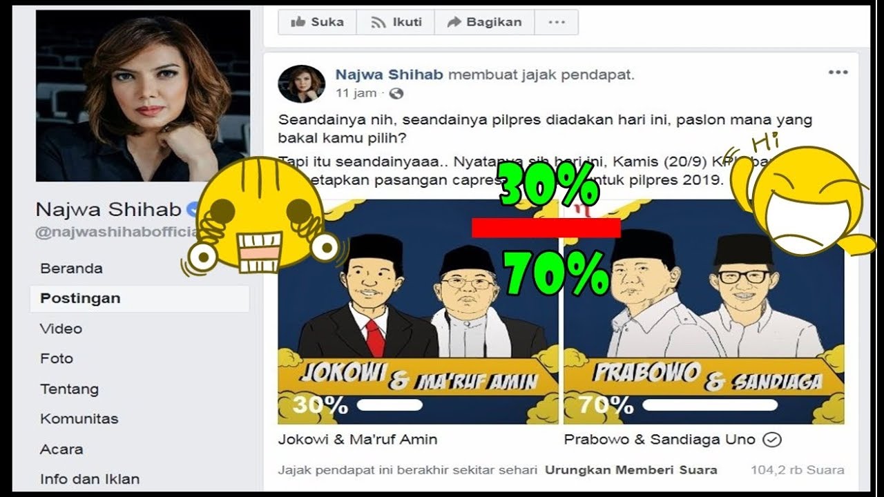 NYUNGSEP!!! KUMPULAN POLLING FACEBOOK NAJWA SHIHAB JOKOMIN VS PADI  - TWITTER;FB;PRABOWO SANDI