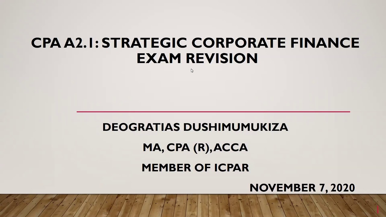 A2.1 Strategic Corporate Finance