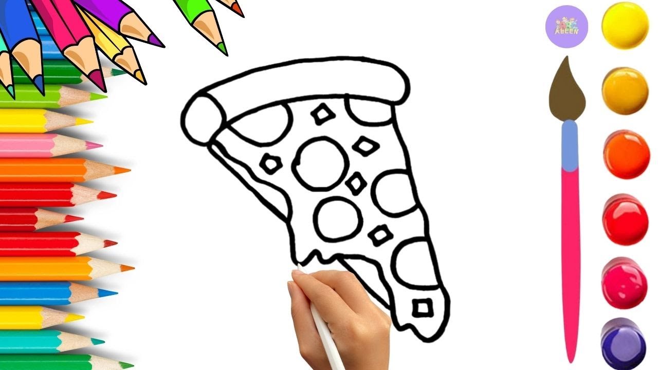 How To Draw cute Pizza Drawing, Painting & Coloring For Kids and Toddlers_🌈🎨