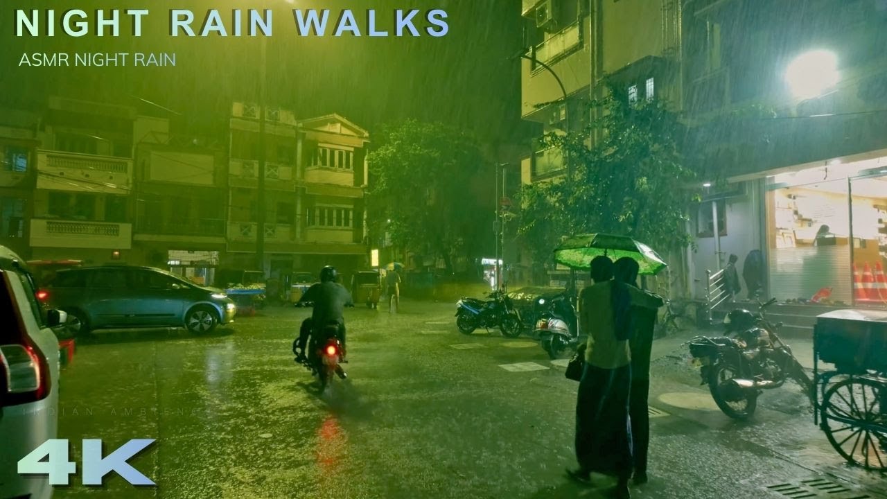 Urban Rainstorm at Night – 4K ASMR Rain Walk for Sleep and Study | Relaxing Urban ASMR Ambience