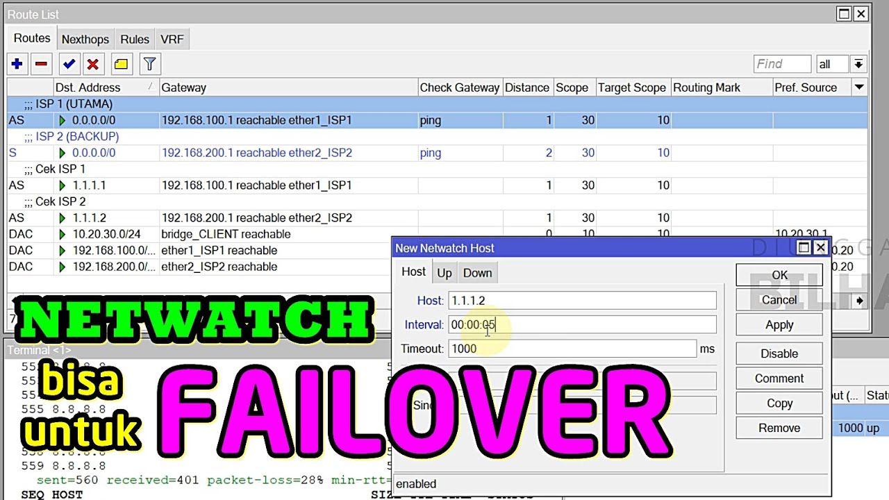 Setting MikroTik Failover Netwatch || Lebih Cepat Pindahnya 🤩🤩