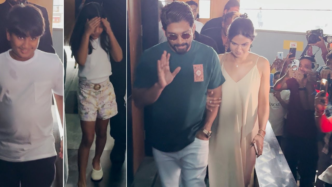 Allu Arjun With Wife Sneha Reddy And Kids Allu Ayaan - Allu Arha Family Spotted At Post Lunch In Bkc