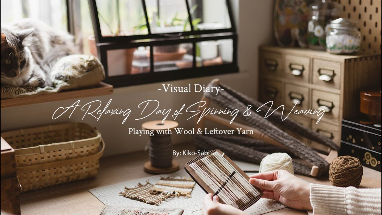 Visual Diary #94 | A Relaxing Day of Spinning and Weaving | Playing with Wool & Leftover Yarn