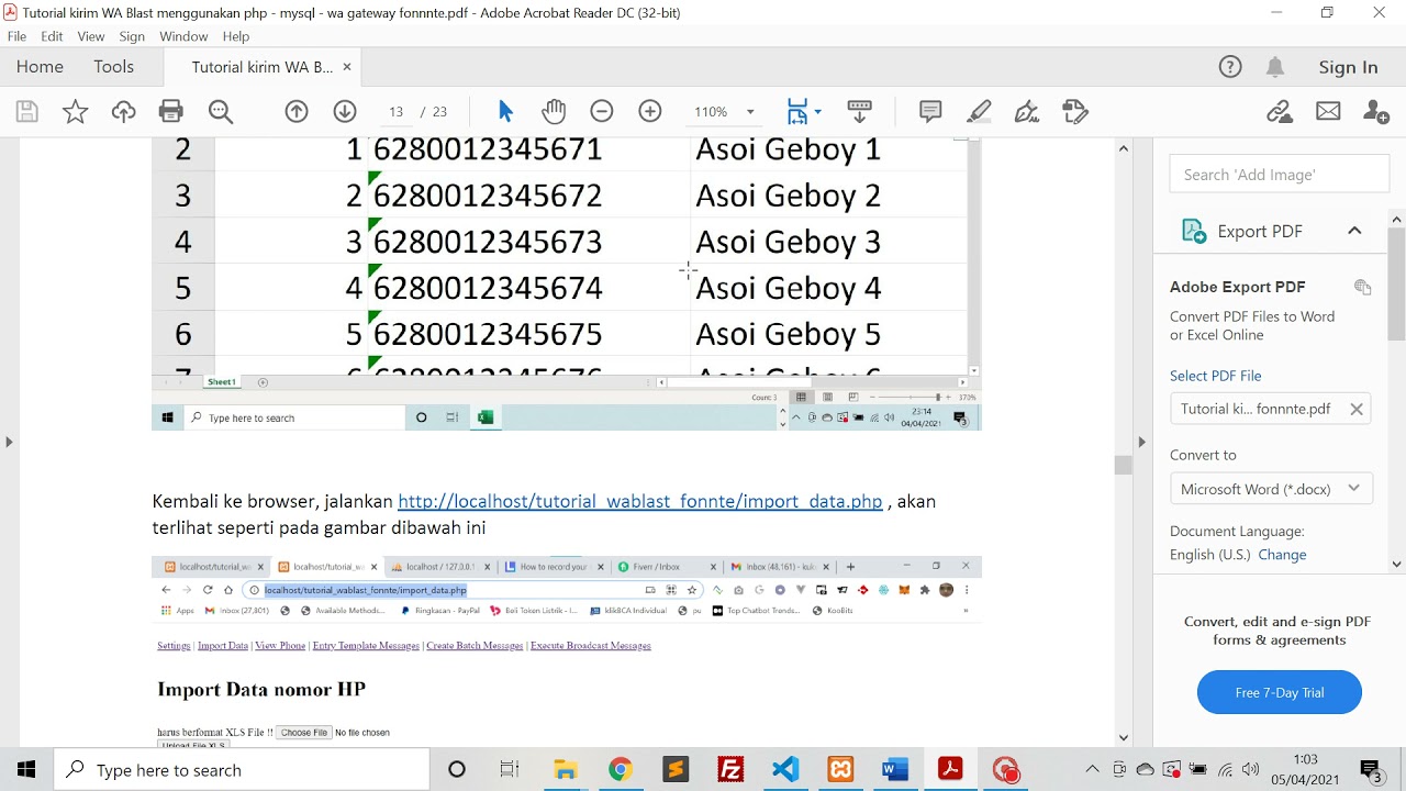 Tutorial membuat WA Blast messages PHP / Mysql menggunakan API WA gateway Fonnte
