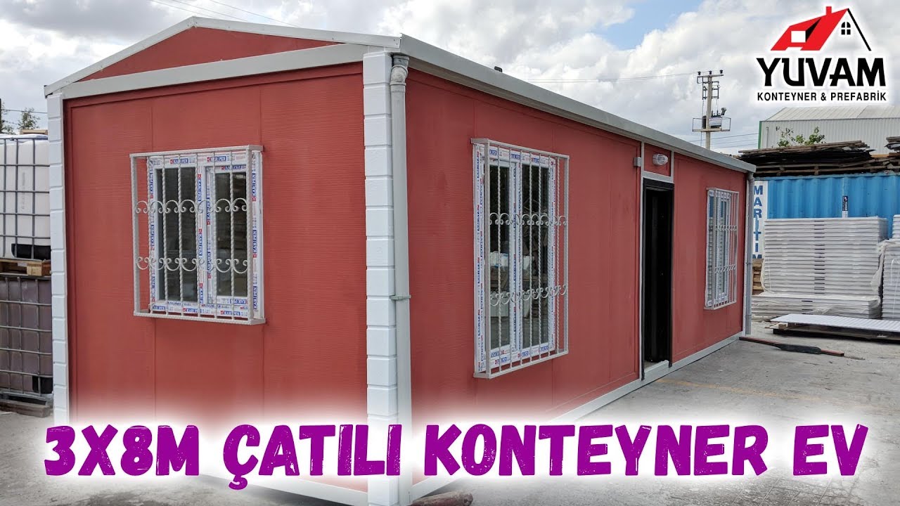 3x8m Betopan Kaplamalı, Çatılı Konteyner Ev - EV125
