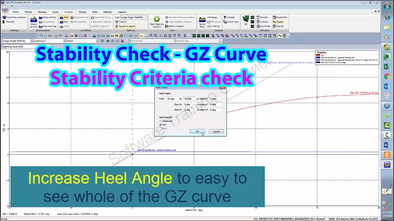 Create Loading Condition - Check Stability - GZ Curve for vessel with SACS Stability