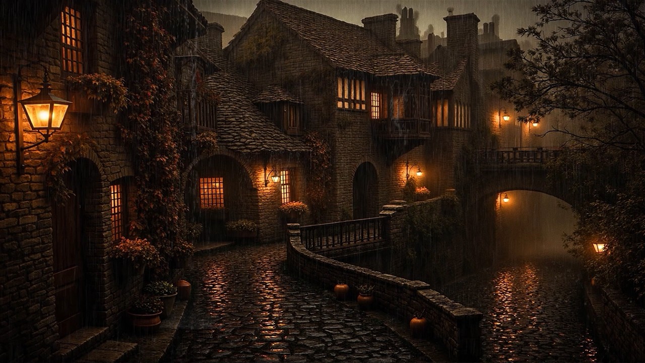 Rainy Gothic Village at Night | Dark Academia Piano Music (No Ads) for Writing, Reflection & Focus