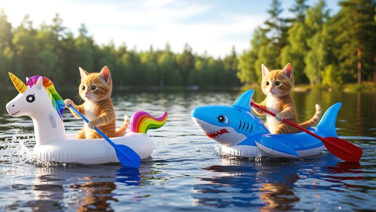 “Paws on the Water: A Whimsical Journey of Two Floating Kittens”