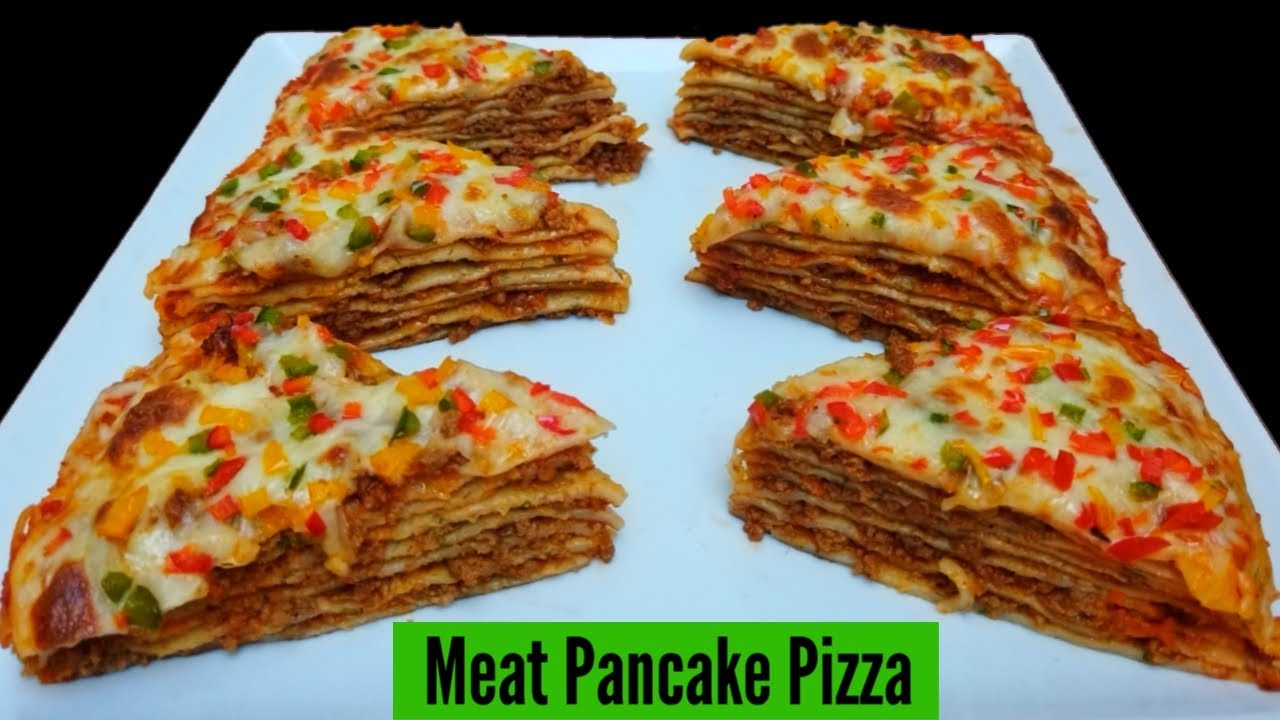 Meat Stuffed Pancake Pizza || Layered Pancake Pizza || Soft Pancake Pizza Recipe || Stuffed Pancake