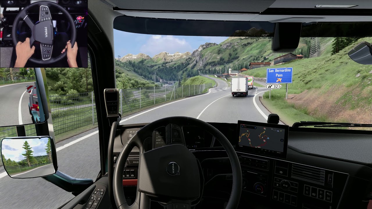 Volvo FH Aero through scenic Swiss Alps - Euro Truck Simulator 2 | Steering wheel gameplay