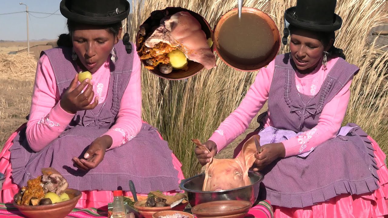 HUARJATA DE CABEZA CHANCHO COCINANDO AL AIRE LIBRE EN EL CAMPO - CHOLITA JULIA