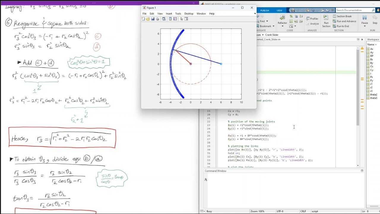Inverted Crank Slider Mechanism Analysis and Animation on MATLAB