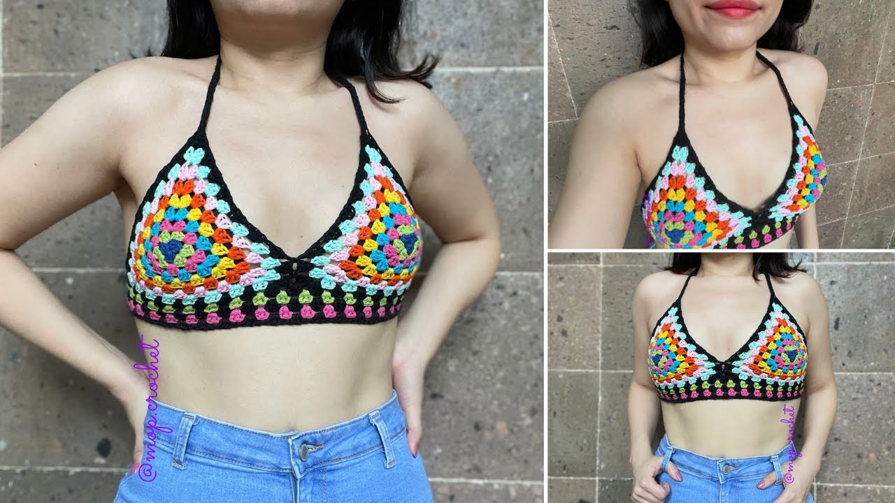 Top a Crochet con Granny Triangular | Bralette a Crochet | Diestra