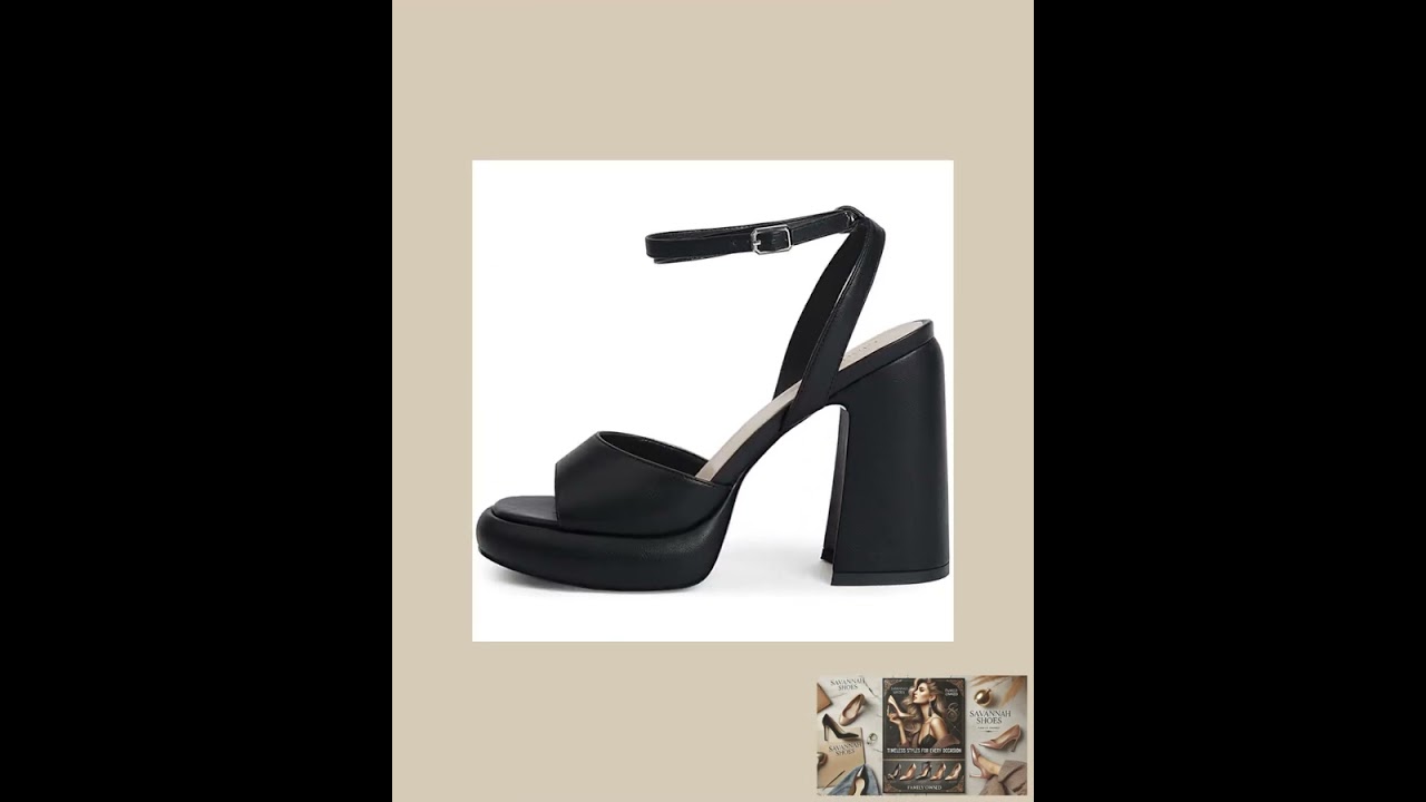 Women's Platform Heels Sandal Chunky Heel, Open Round Toe Ankle Strap Black