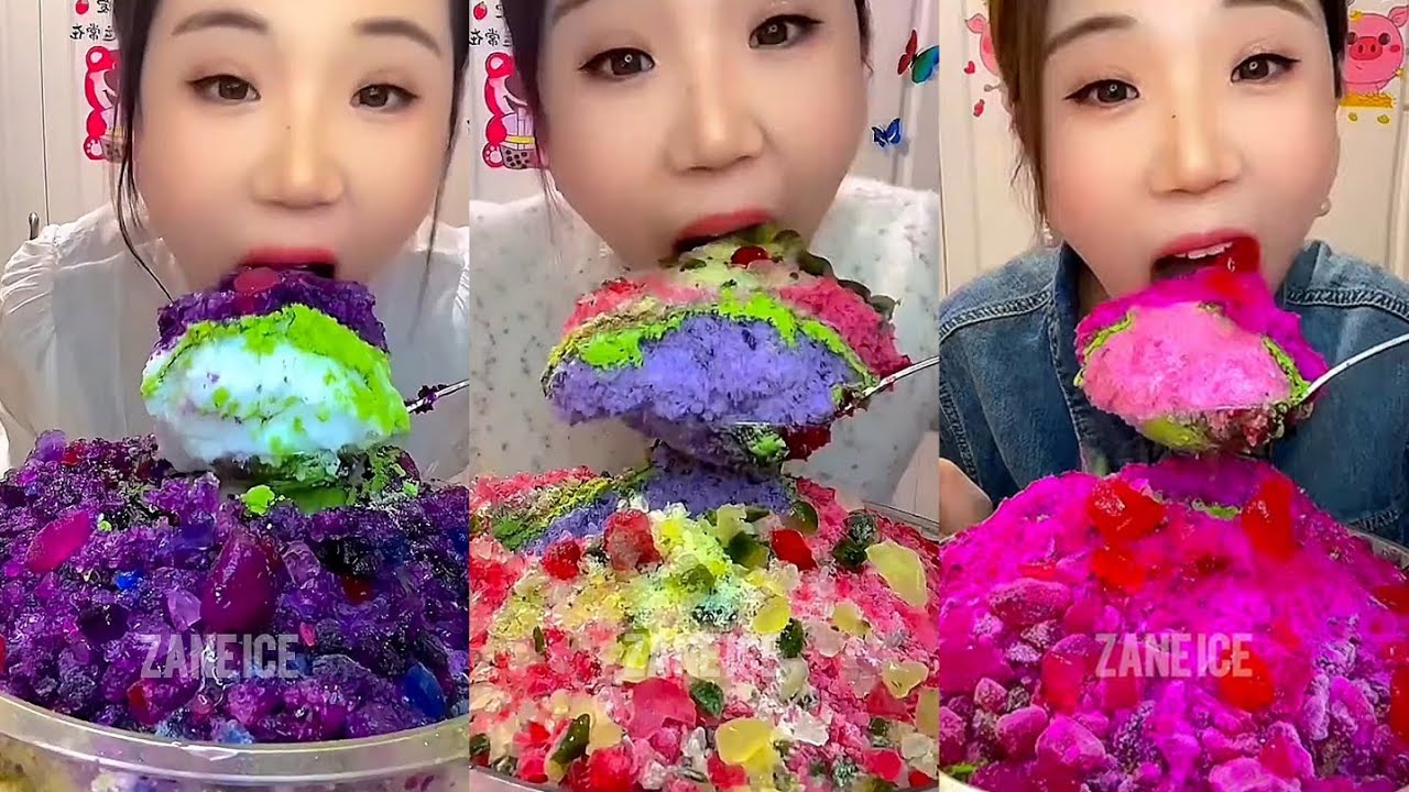 REQUEST || ONLY BITES YY SHAVED ICE EATING WITH CRUSHED ICE WITH MATCHA AND MILK POWDER