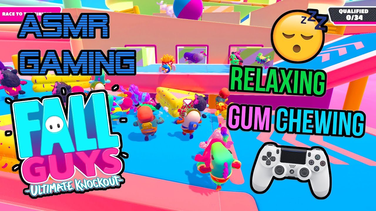ASMR Gaming 😴 Fall Guys Ultimate Knockout Relaxing Gum Chewing 🎧🎮 Controller Sounds + Whispering 💤
