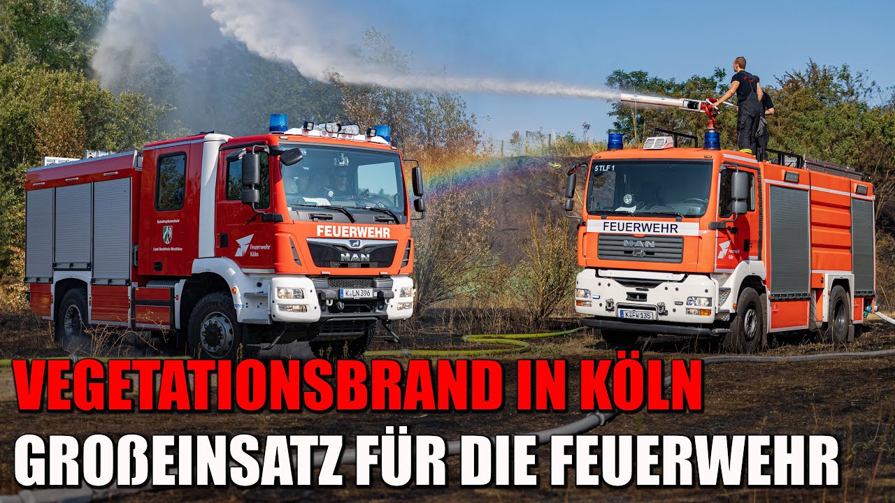 Freiwillige Feuerwehr im Großeinsatz bei ausgedehntem Vegetationsbrand in Köln | 07.07.2023