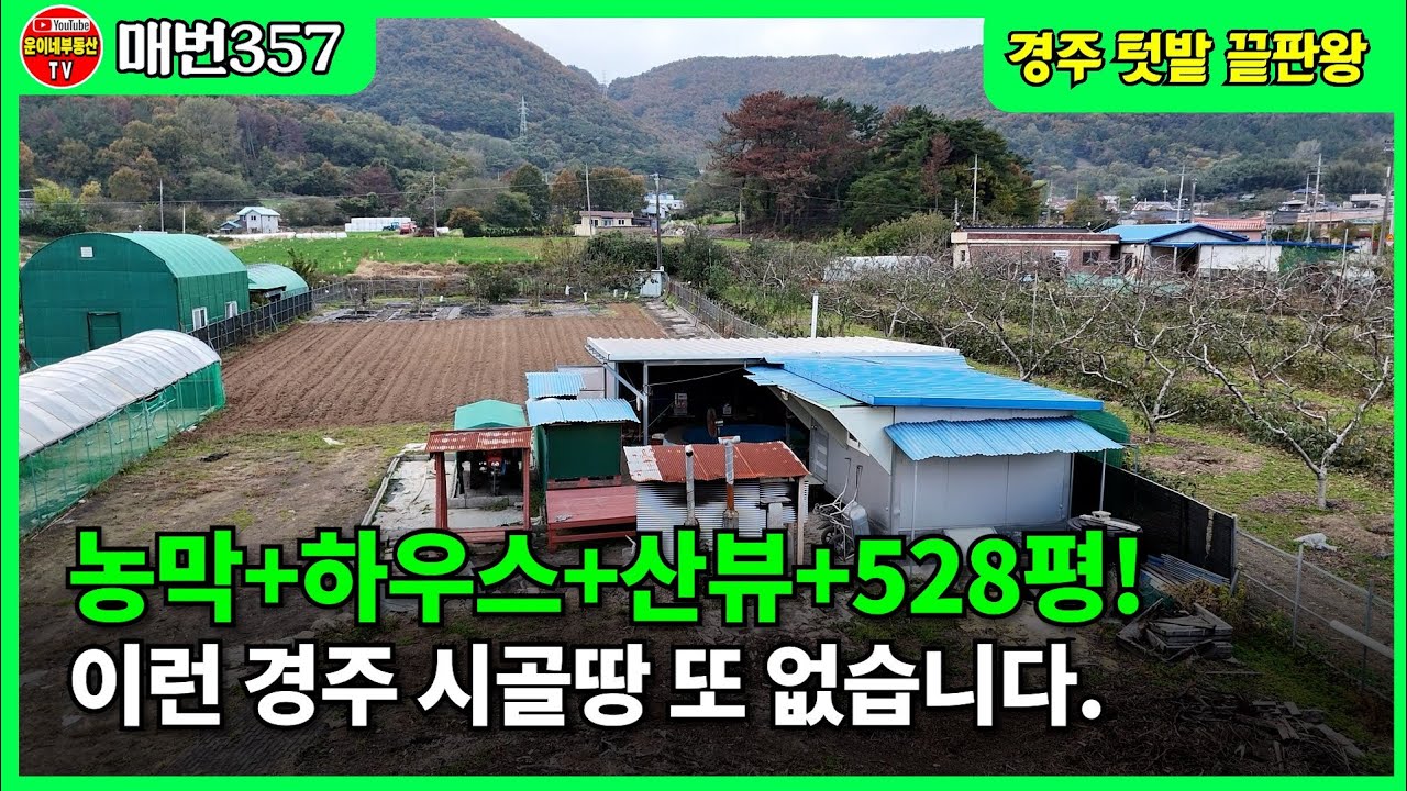 357 3천만원 인하! 산뷰·농막·하우스·지하수 완비된 경주 망성리 시골땅