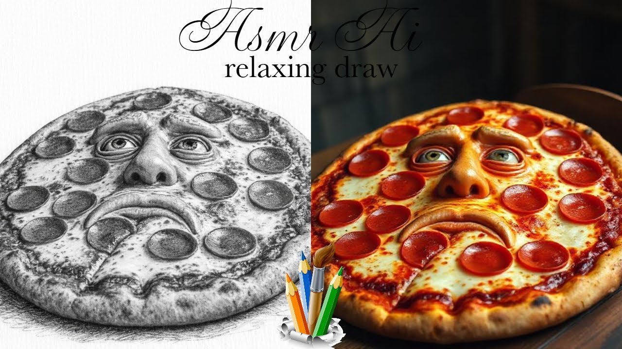 ASMR AI Video “Pepperoni pizza” and B&W draw pepperoni pizza
