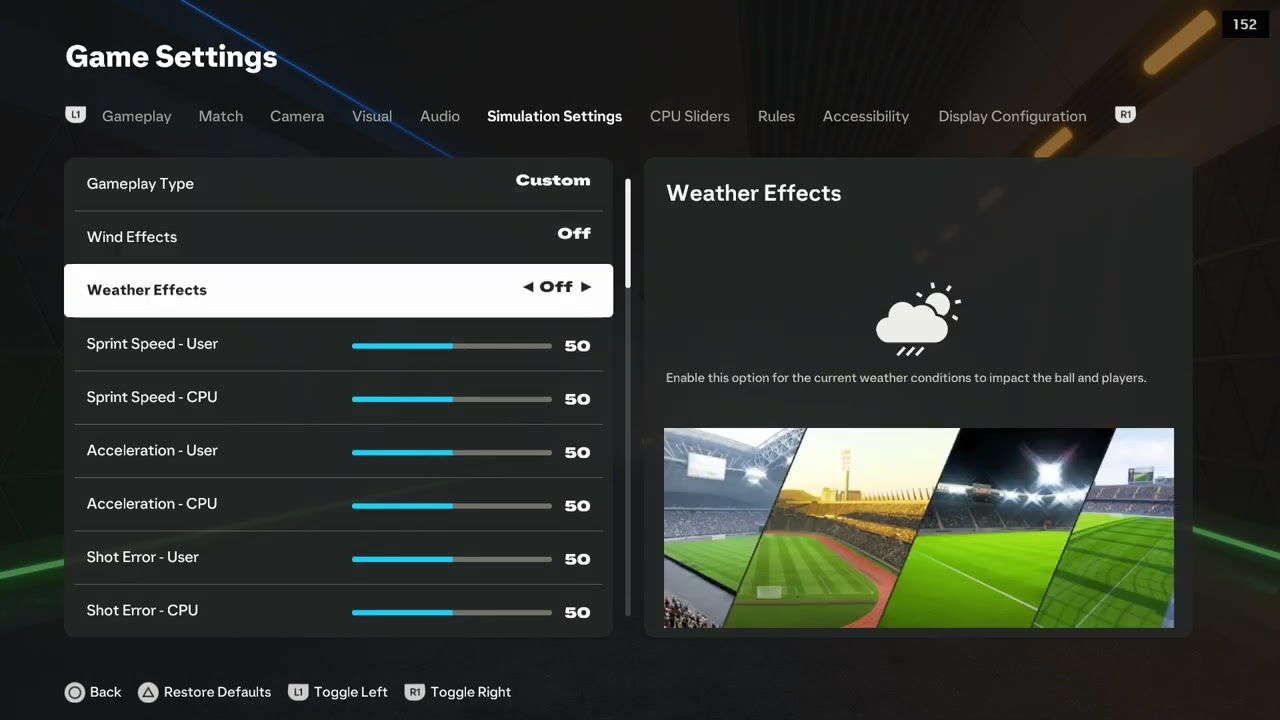 EA FC 25: как настроить параметры симуляции