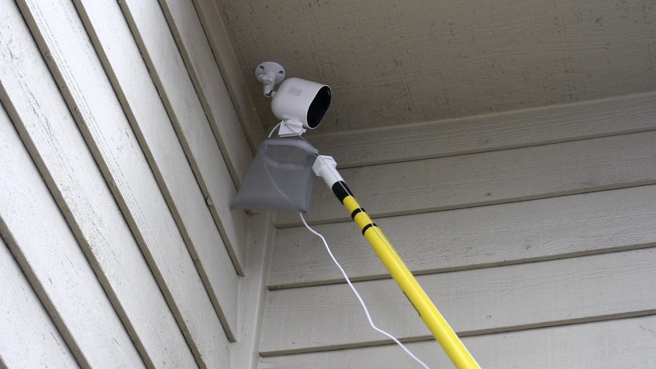 ArloCatcher attachment: charge your fix mounted security cameras from the ground. ArloCatcher.com