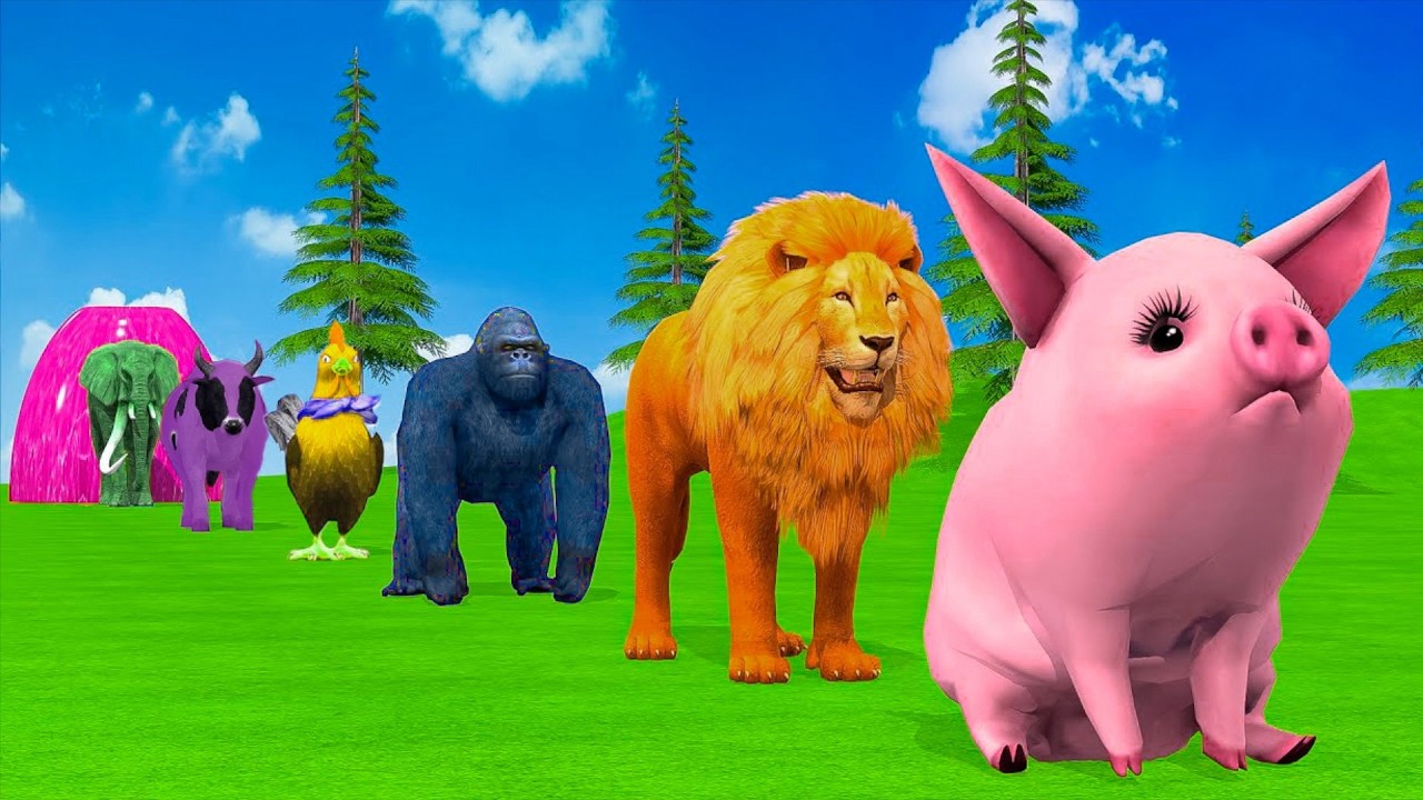 Long Slide Game With Cow Elephant Gorilla Hippopotamus Tiger 3d Animal Game Funny 3d Animals