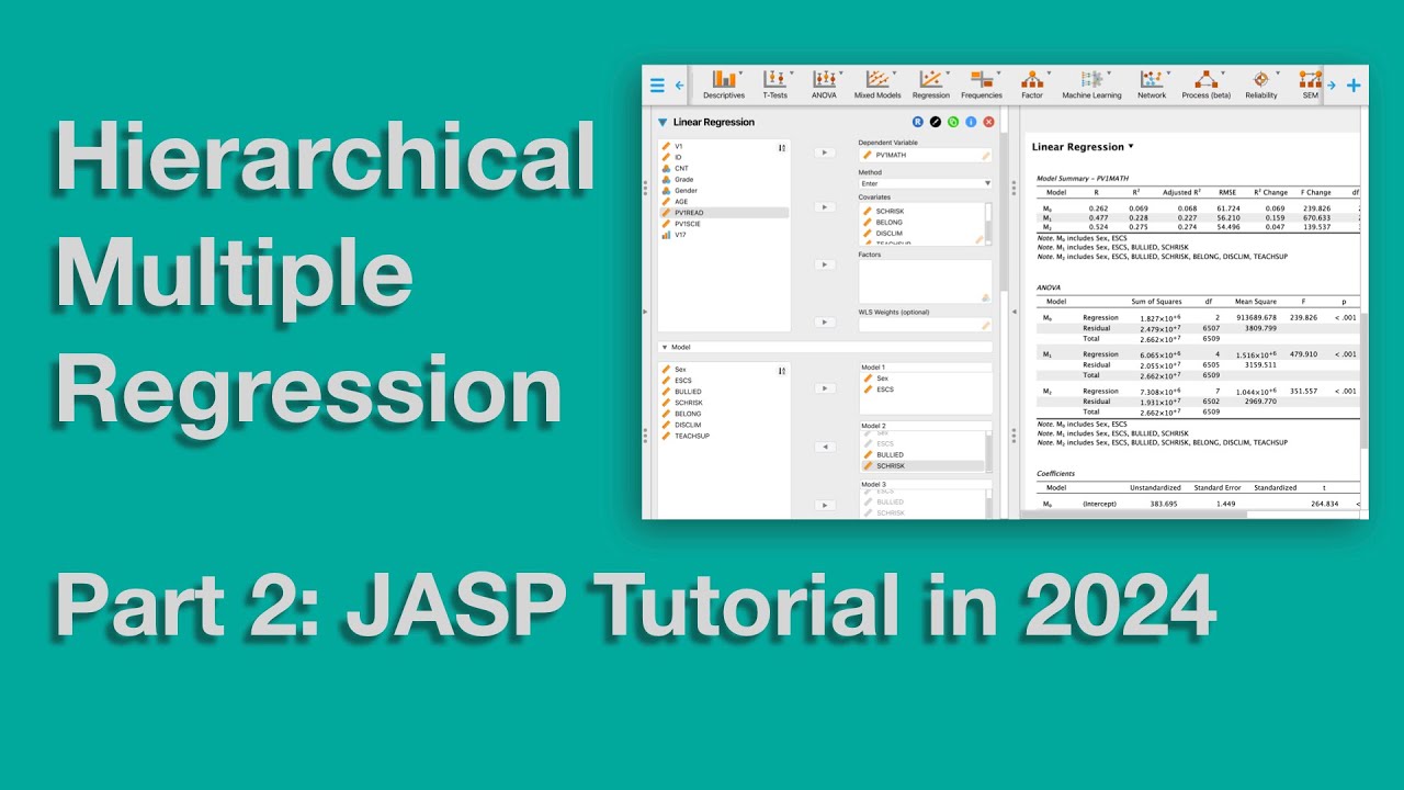 Hierarchical Multiple Regression Part 2 - JASP 0.19 Tutorial in 2024