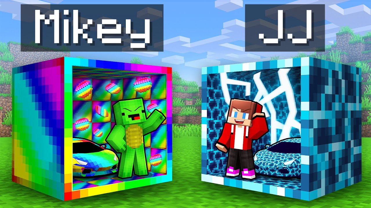 Mikey RAINBOW vs JJ STORM Tiny Base Inside a Block in Minecraft (Maizen)