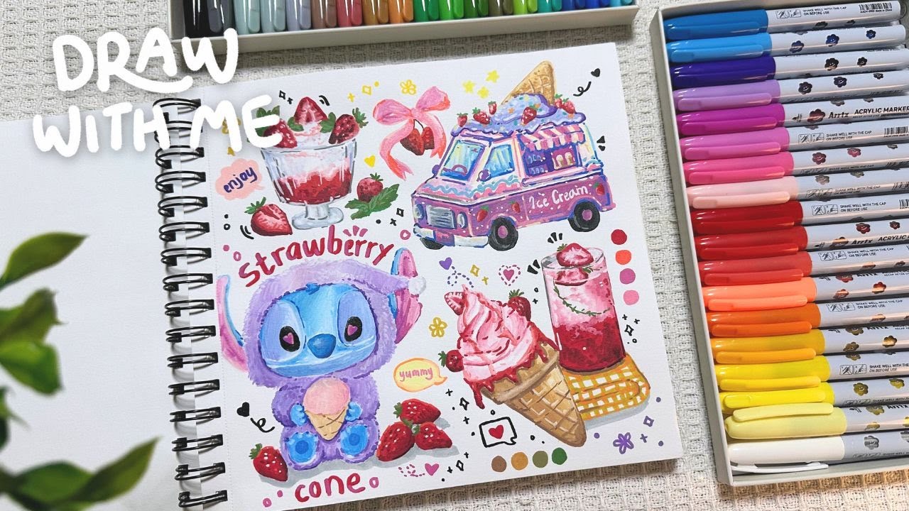 Unboxing Arrtx acrylic markers + painting Stitch illustration/ draw with me