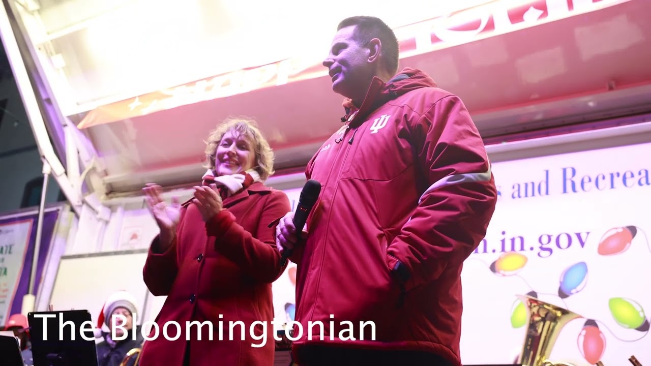 Indiana University Football Coach Curt Cignetti speaks during Canopy of Lights ceremony 11/29/24