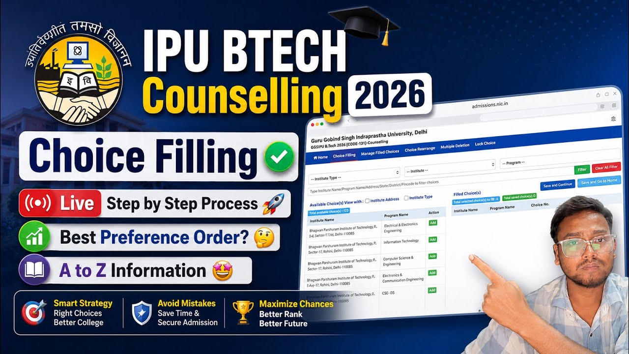 IPU BTech Choice Filling 2026 🔥 | 🔴Live Step by Step | IPU BTech Counselling 2026 | IPU BTech 2026