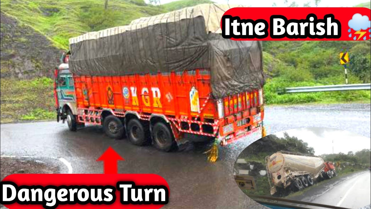 Barish ⛈️ mai ghat wali road se jna pada😱 || Dangerous turn || Ghat mai Accident 😭 || Driver life