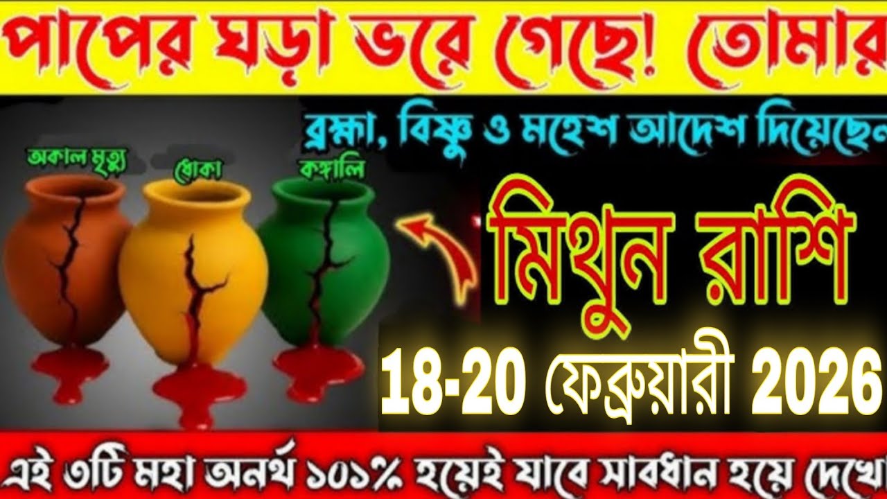মিথুন রাশি ১৮-২০ ফেব্রুয়ারি ২০২৬ ⚠️ বড় বিপদ আসছে সাবধান না হলে বড় ক্ষতি হবে এখনই জানুন #mithun 