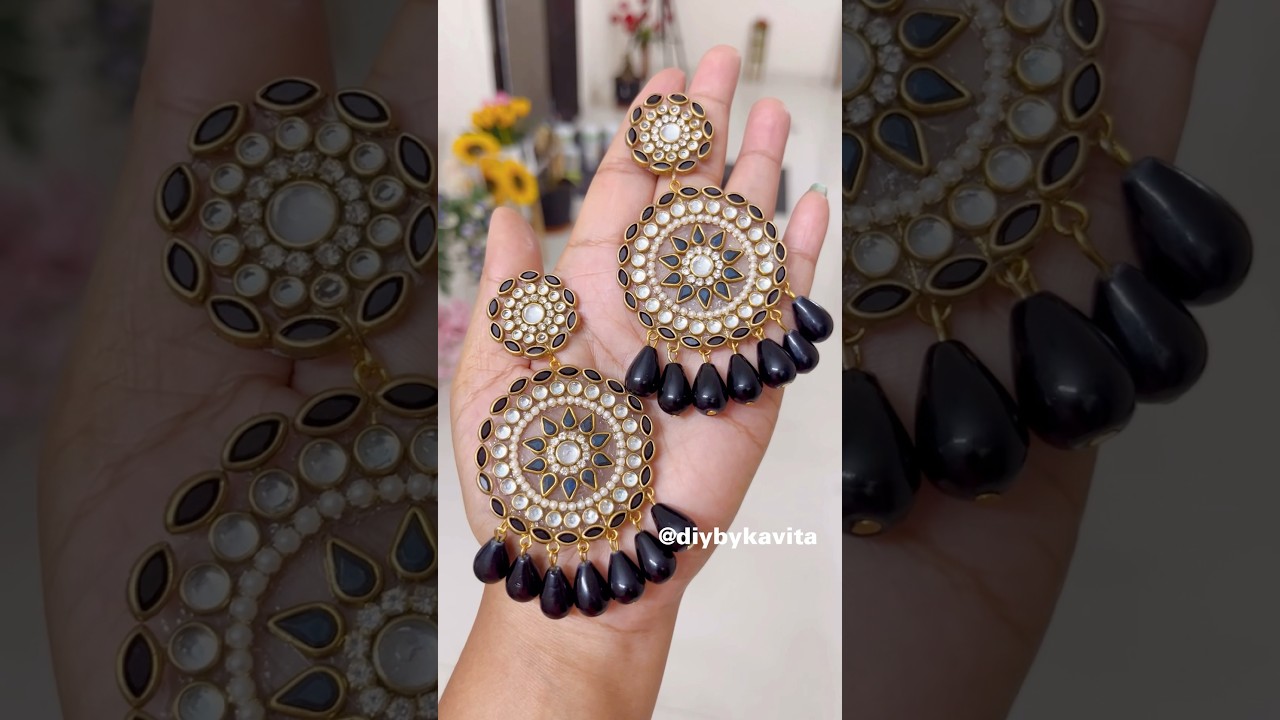 Trending Diy Kundan Stone Earrings🔥🖤#creative #diycrafts #diyearings #diyvideos