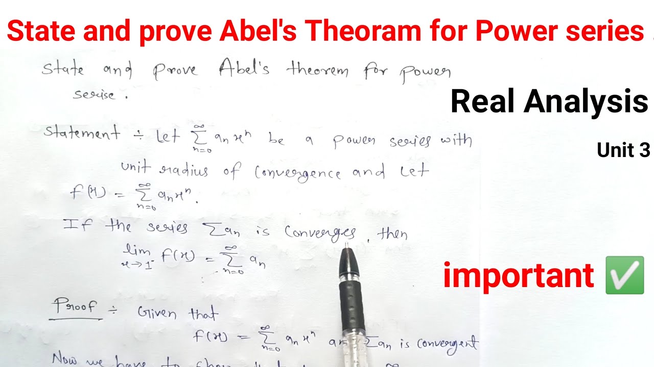 Abel's Theoram for Power series || Real Analysis unit 3 || State and prove || Msc 1st sem 