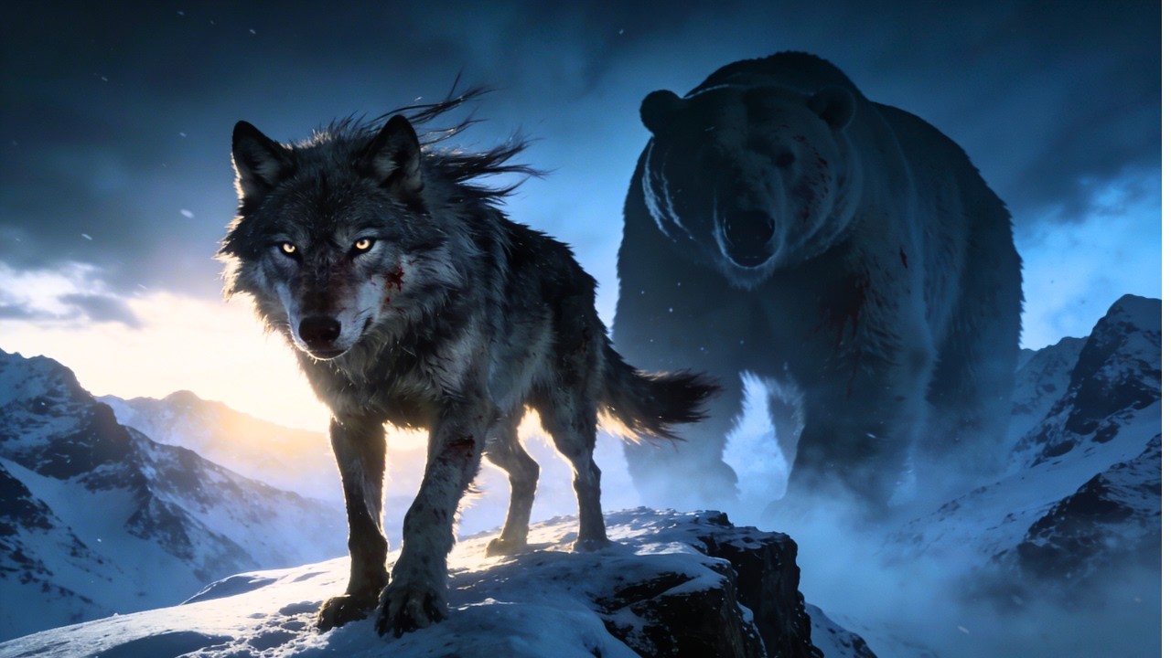 Un lobo herido, un oso implacable y un invierno sin piedad