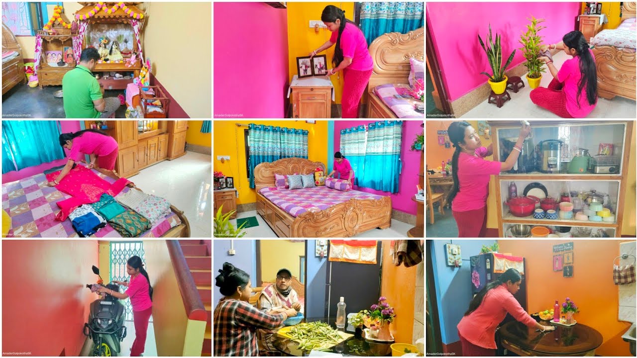 গুছিয়ে সংসার করতে ভালোবাসি বলেই✅অসুস্থ শরীরেও 1 ঘন্টায় অগোছালো ঘর গুছিয়ে রান্না+ পুজো করলাম vlog